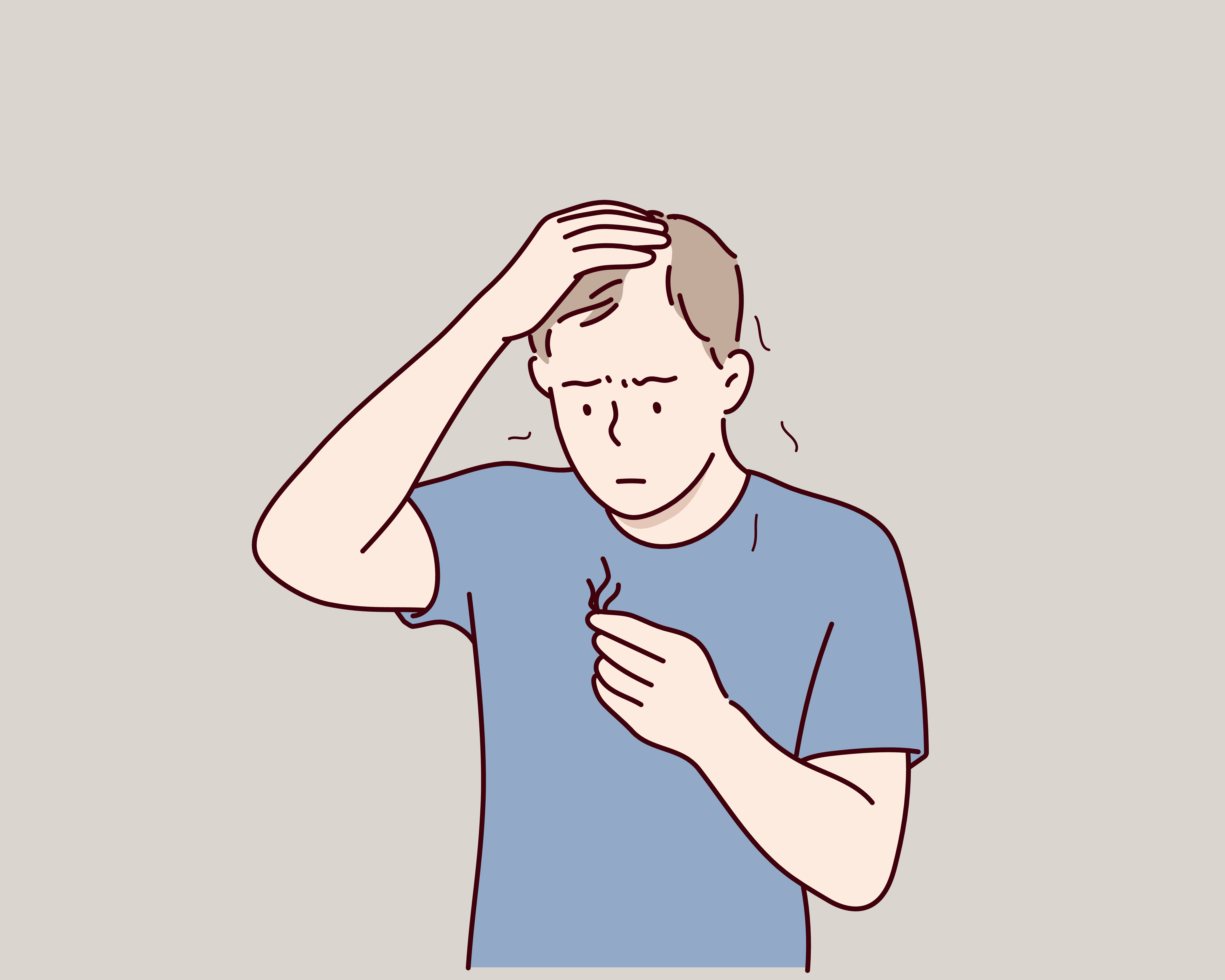 Tekening van een man die een plukje haar in zijn hand vast houdt en gestrest ernaar kijkt